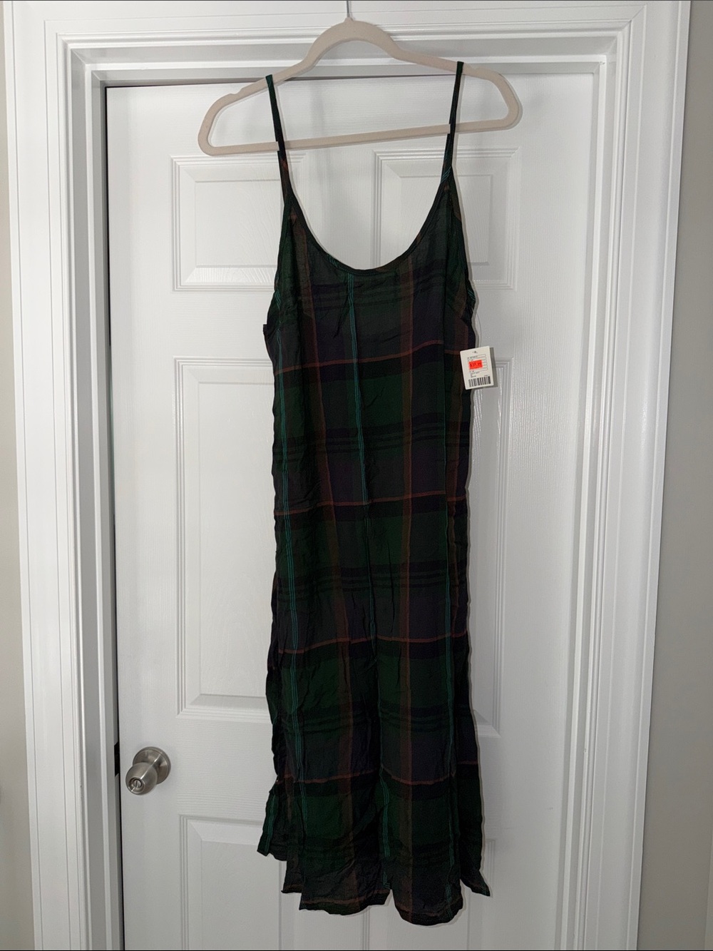 Urban Outfitters Green and Black Plaid Maxi Slip Dress